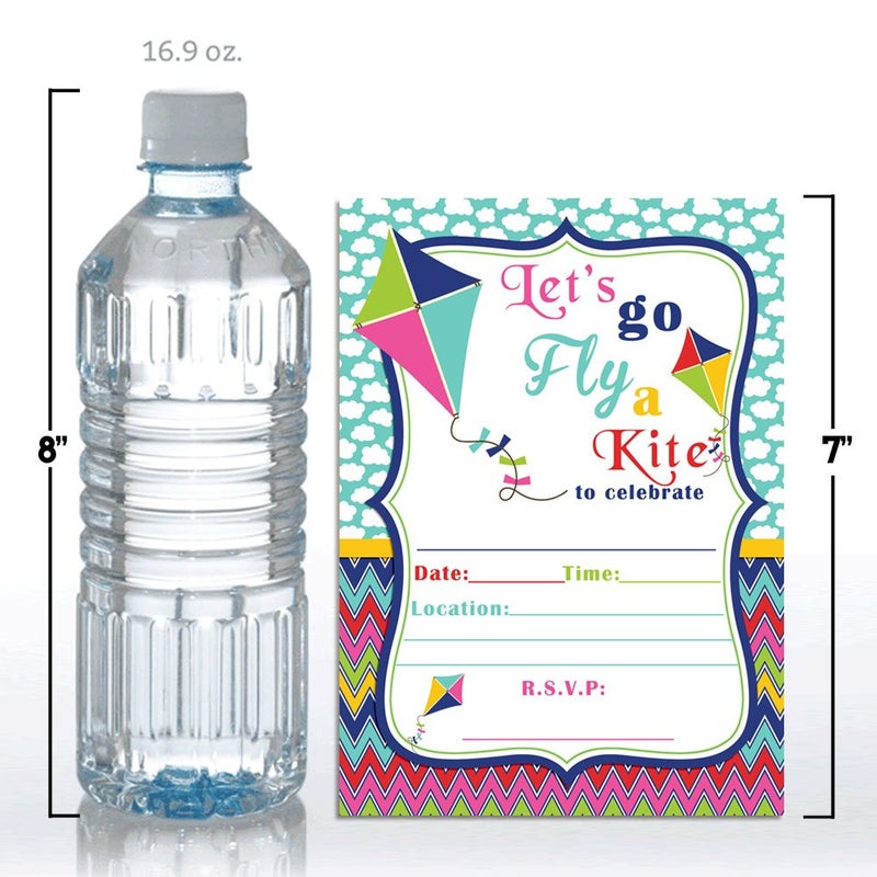 Amanda Creation Kite Flying Birthday Party Fill In Invitations set of 20 Cards and Envelopes. - Image 4